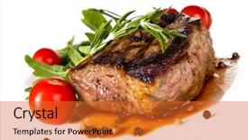 Presentation with steak - Colorful PPT layouts enhanced with beef steak medium grilled isolated backdrop and a red colored foreground