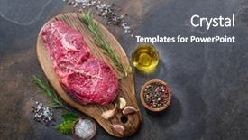  Presentation with graphite - PPT layouts with beef steak on the graphite background and a gray colored foreground