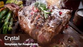  Presentation with beef steak bbq strip steak - Colorful slides enhanced with beef steak on wooden table backdrop and a tawny brown colored foreground