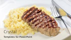  Presentation with couscous - PPT theme consisting of beef-steak-served-with-couscous background and a yellow colored foreground