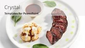  Presentation with alternative - PPT theme having beef-steak-with-cauliflower-dish background and a white colored foreground