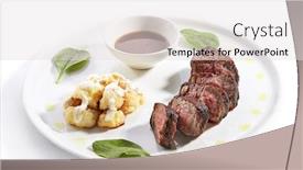  Presentation with white plate - Slide deck with beef-steak-with-cauliflower-dish background and a light gray colored foreground