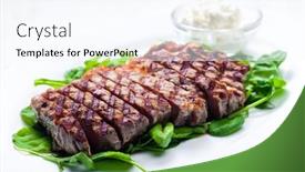  Presentation with dip - Presentation design consisting of beef-steak-with-garlic-dip background and a sky blue colored foreground