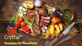  Presentation with beef steak bbq strip steak - PPT layouts enhanced with beef-steak-with-grilled-vegetables background and a tawny brown colored foreground