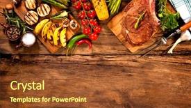  Presentation with beef steak bbq strip steak - Slide deck consisting of beef steak with grilled vegetables background and a tawny brown colored foreground