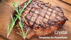  Presentation with beef steak bbq strip steak - Presentation design featuring beef steak with rosemary background and a tawny brown colored foreground