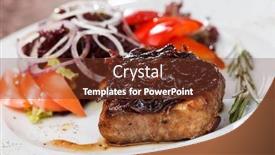  Presentation with steak - PPT layouts with stack of colorful kitchen towels on white background background and a soft green colored foreground