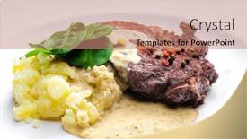  Presentation with spinach - Slide set enhanced with beef-steak-with-sauce-mashed background and a coral colored foreground