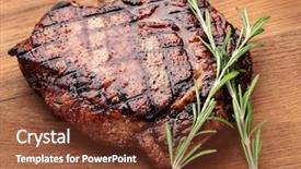  Presentation with steak - PPT layouts consisting of beef steak with twig rosemary background and a tawny brown colored foreground