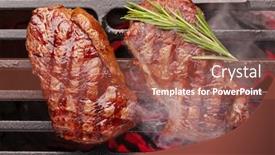  Presentation with steaks - PPT theme consisting of beef-steaks-cooking-on-grill background and a red colored foreground