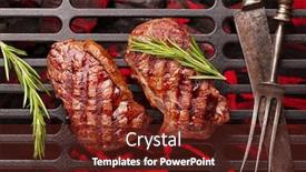  Presentation with steaks - Presentation theme with beef-steaks-cooking-on-grill background and a tawny brown colored foreground