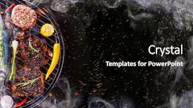  Presentation with grill - Colorful slide set enhanced with beef steaks on black stone backdrop and a black colored foreground