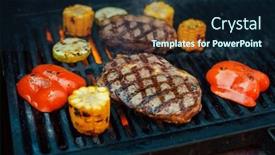  Presentation with steaks - Cool new PPT layouts with beef-steaks-with-vegetables backdrop and a navy blue colored foreground