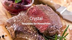  Presentation with steaks - Beautiful presentation theme featuring beef steaks backdrop and a coral colored foreground