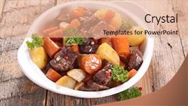  Presentation with beef - Theme consisting of beef stew with carrot background and a coral colored foreground