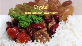  Presentation with red chilli - Theme consisting of beef stew with kidney beans background and a tawny brown colored foreground