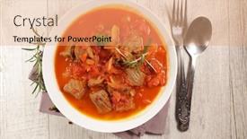  Presentation with beef - Beautiful PPT theme featuring beef-stew-with-tomat-sauce backdrop and a coral colored foreground