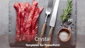  Presentation with meat beef - Colorful presentation design enhanced with beef-stroganoff-meat-on-graphite backdrop and a tawny brown colored foreground