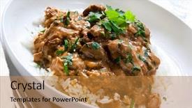  Presentation with beef - Theme featuring beef stroganoff over white rice background and a gold colored foreground