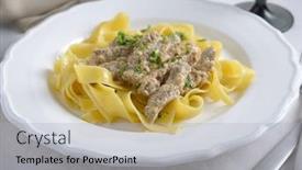  Presentation with beef - Amazing PPT theme having beef stroganoff with fettuccine pasta and parsley backdrop and a light gray colored foreground