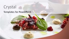  Presentation with french restaurant - PPT layouts consisting of beef-tartar-sauce-and-toasted background and a sky blue colored foreground