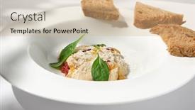  Presentation with fine dining - Presentation theme with beef-tartar-with-mushroom-espuma background and a coral colored foreground