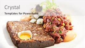  Presentation with haute cuisine - Cool new slide deck with beef-tartare-closeup-view-delicious backdrop and a white colored foreground