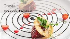  Presentation with haute cuisine - Theme featuring beef-tartare-with-cherry-sauce background and a light gray colored foreground