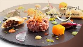  Presentation with dip - Amazing slide set having beef tartare with various dip and vegetables backdrop and a yellow colored foreground