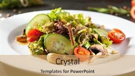  Presentation with salad dressing - PPT theme featuring beef tongue salad with mushrooms background and a yellow colored foreground