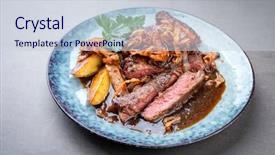  Presentation with barbecue dry aged kobe rib - Theme featuring beef with fried onion ring background and a lemonade colored foreground