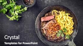  Presentation with roast beef - Colorful PPT layouts enhanced with beef with fried onion ring backdrop and a dark gray colored foreground