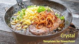  Presentation with barbecue dry aged kobe rib - Audience pleasing slide deck consisting of beef with fried onion ring backdrop and a tawny brown colored foreground