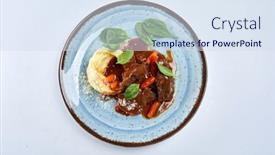  Presentation with beef - Presentation theme featuring beef-with-mashed-potato background and a sky blue colored foreground
