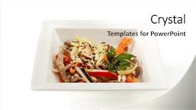  Presentation with eggplant - Presentation design consisting of beef with pepper eggplant peking background and a white colored foreground