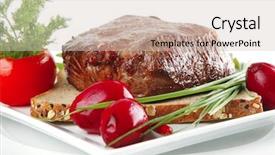  Presentation with beef - Slides having beef with vegetables and greenery on white background and a soft green colored foreground