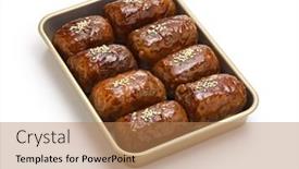  Presentation with japanese food - Presentation featuring beef-wrapped-rice-balls-japanese background and a  colored foreground