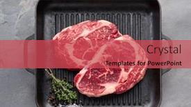  Presentation with grill - Theme consisting of beefsteak-with-spices-and-grill background and a red colored foreground