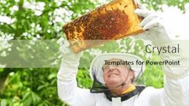  Presentation with dr holding ipad - Slide set having beekeeper-as-apiarist-holding-honeycomb background and a mint green colored foreground
