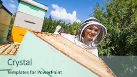  Presentation with clothing - Cool new presentation theme with beekeeping - portrait of female beekeeper backdrop and a cool aqua colored foreground