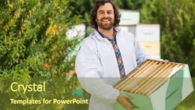  Presentation with portrait happy family smiling - Cool new theme with beekeeping - portrait of happy male beekeeper backdrop and a tawny brown colored foreground