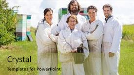  Presentation with female male symbol - Cool new slide deck with beekeeping - team of confident male backdrop and a yellow colored foreground