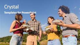  Presentation with friends eating and drinking wine - Beautiful slide deck featuring beer and eating hamburger sandwich backdrop and a teal colored foreground