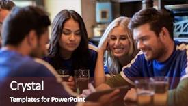  Presentation with people mobile technology - Colorful PPT layouts enhanced with beer at bar or pub backdrop and a tawny brown colored foreground