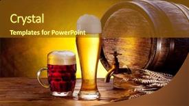  Presentation with beer - Presentation theme with beer barrel with beer glasses background and a tawny brown colored foreground