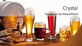  Presentation with beer bar pub tap counter - Presentation theme enhanced with beer barrel with beer glasses background and a white colored foreground
