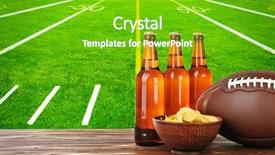  Presentation with football field - Cool new slide deck with beer bottles ball and snack backdrop and a shamrock green colored foreground