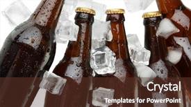  Presentation with close up of beef tartar - Presentation theme having beer bottles in ice cubes background and a tawny brown colored foreground
