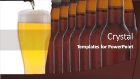  Presentation with out line of glass bottle - Colorful presentation design enhanced with beer bottles with a glass being poured the bottles are grouped with the glass to the side and the pouring bottle partially out of frame isolated on a white background with reflection backdrop and a tawny brown colored foreground