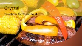  Presentation with corn cob - Theme having beer-bratwurst-being-grilled background and a gold colored foreground